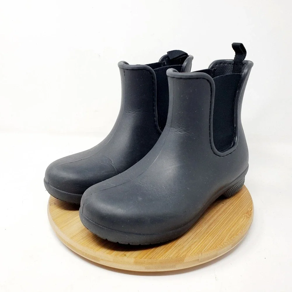Crocs Freesail Chelsea‎ Boots Womens 5 Rain Black Rubber Pull On Ankle Shoes